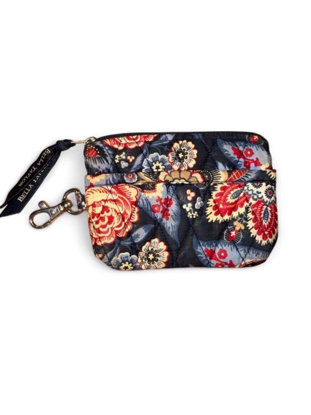 Bella Taylor Navy Floral Quilted Wristlet Pouch